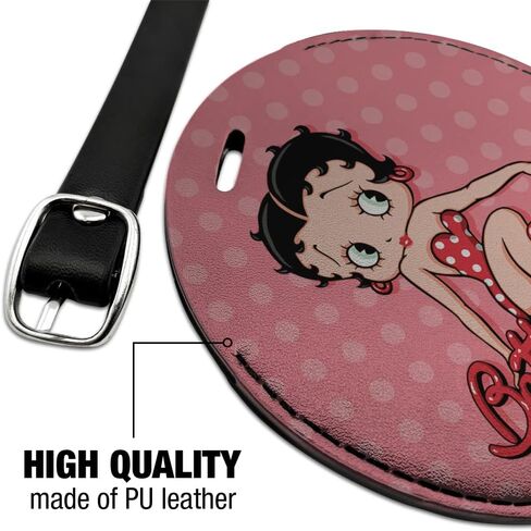 Betty Boop Pink Polka Dots Round Leather Luggage Card Suitcase Carry-On ID Tag in Saudi Arabia