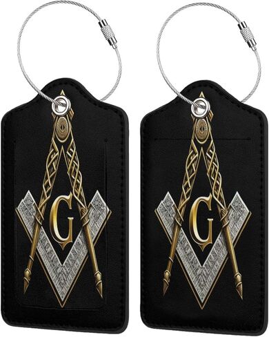 Master Mason Masonic 2 Pcs Cute Leather Luggage tag, with Stainless Steel Loop and Address Card for Women Men Travel in Saudi Arabia