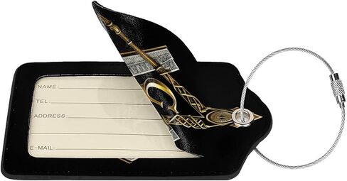 Master Mason Masonic 2 Pcs Cute Leather Luggage tag, with Stainless Steel Loop and Address Card for Women Men Travel in Saudi Arabia