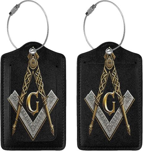 Master Mason Masonic 2 Pcs Cute Leather Luggage tag, with Stainless Steel Loop and Address Card for Women Men Travel in Saudi Arabia