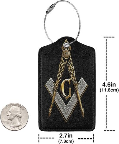 Master Mason Masonic 2 Pcs Cute Leather Luggage tag, with Stainless Steel Loop and Address Card for Women Men Travel in Saudi Arabia