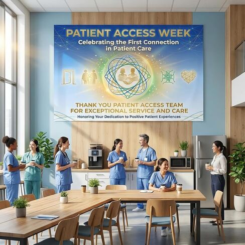 زينة لافتة أسبوع وصول المريض - علامة تقدير "الاتصال الأول" لموظفي المستشفى وفريق القبول - خلفية من نسيج البوليستر الناعم لجدار المكتب ودعامة حفلات العيادة (70.87 × 45.3 بوصة) in Kuwait