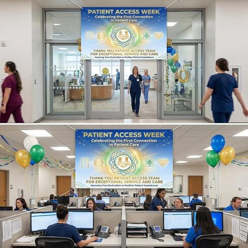 زينة لافتة أسبوع وصول المريض - علامة تقدير "الاتصال الأول" لموظفي المستشفى وفريق القبول - خلفية من نسيج البوليستر الناعم لجدار المكتب ودعامة حفلات العيادة (70.87 × 45.3 بوصة) in Kuwait