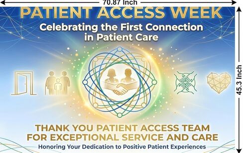 زينة لافتة أسبوع وصول المريض - علامة تقدير "الاتصال الأول" لموظفي المستشفى وفريق القبول - خلفية من نسيج البوليستر الناعم لجدار المكتب ودعامة حفلات العيادة (70.87 × 45.3 بوصة) in Kuwait