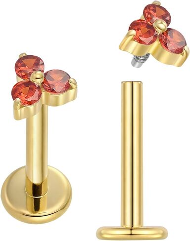 2PCS Titanium 16G Internally Threaded Flat Back Gem Stud Earrings Labret Tragus Cartilage Lip Monroe Conch Body Piercing Jewellery in Saudi Arabia