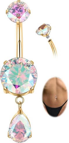 GAGABODY G23 Titanium Belly Button Rings Dangly Belly Ring Navel Piercing Ring Belly Piercing Jewelry 14G 3/8 inch 10mm Navel Barbell CZ in Saudi Arabia