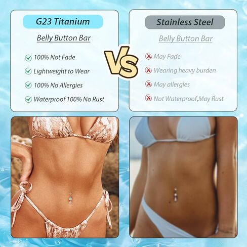 GAGABODY G23 Titanium Belly Button Rings Dangly Belly Ring Navel Piercing Ring Belly Piercing Jewelry 14G 3/8 inch 10mm Navel Barbell CZ in Saudi Arabia
