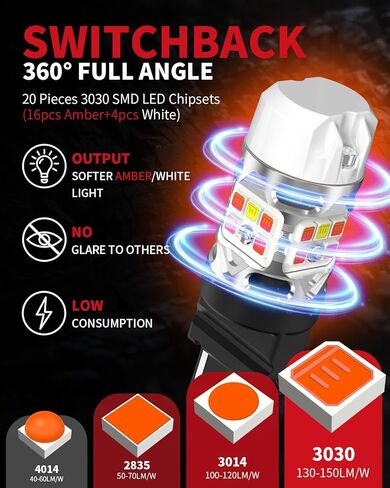 LASFIT 3157 Switchback Front Turn Signal Bulb Fit for 2007-2010 2011 2012 2013 Silverado 1500 LT/XFE/LTZ, Super Bright 3457 Built-in Resistor, White/Amber 3057 4157 LED Bulb Replacement, Pack of 2 in Saudi Arabia
