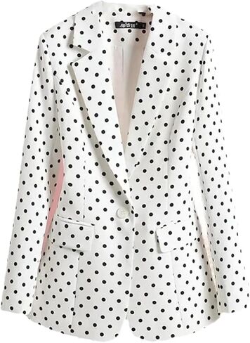 Womens Polka Dot Small Blazer Jacket Single Button Slim Notched Neck Office Suit Coat in Saudi Arabia