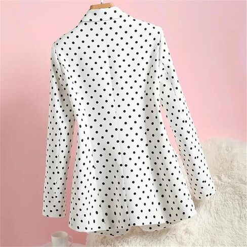 Womens Polka Dot Small Blazer Jacket Single Button Slim Notched Neck Office Suit Coat in Saudi Arabia