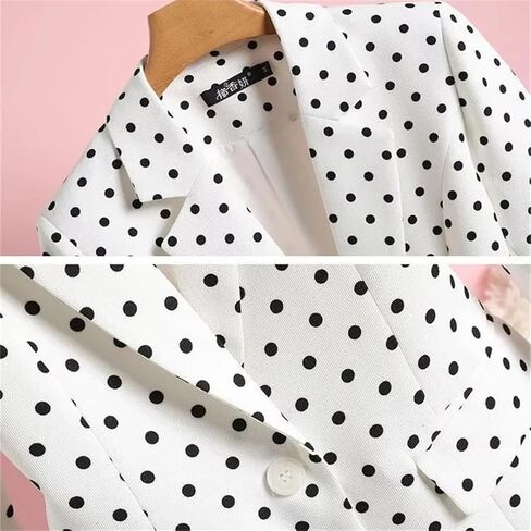 Womens Polka Dot Small Blazer Jacket Single Button Slim Notched Neck Office Suit Coat in Saudi Arabia