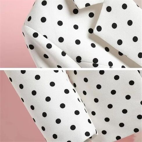 Womens Polka Dot Small Blazer Jacket Single Button Slim Notched Neck Office Suit Coat in Saudi Arabia
