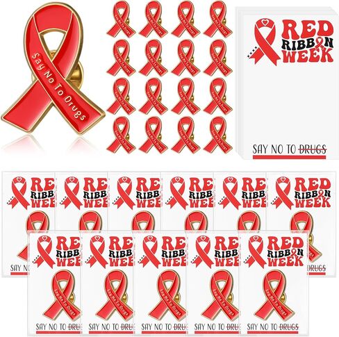 Red Ribbon Week Gifts Bulk Say No to Drugs Metal Lapel Pins with Cards for Anti Drugs Campaigns Fundraising Events in Saudi Arabia