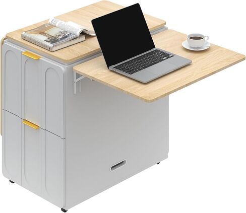 مكتب قابل للطي 3 في 1 وخزانة ملفات، ومساحة عمل مخددة متعددة التخزين مع 4 أدراج، وعجلات قابلة للقفل | مخرج طاقة | يناسب الملفات القانونية/الرسائل، موفر للمساحة للمكاتب المنزلية الصغيرة، خشب الجوز الخفيف in Kuwait