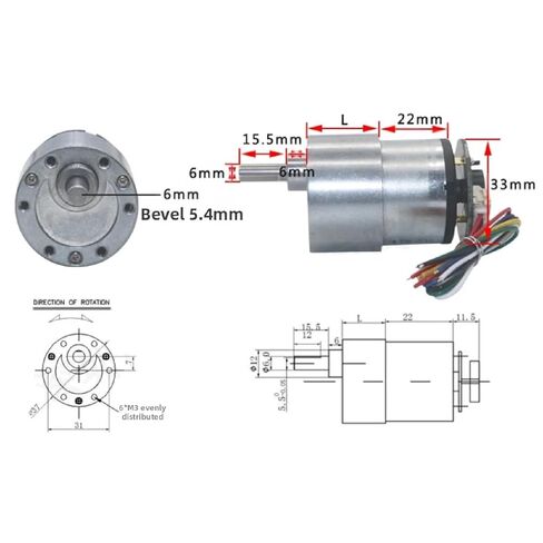 JGB37-520 High-Torque DC Gear Motor with Encoder, Adjustable Speed and Direction, Metal Gearbox, Compact Gear Reduction Motor in Saudi Arabia