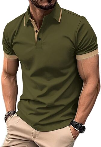 HMIYA Mens Short Sleeve Cotton Blend Pique Polo Shirts Color Block Polos S-3X in Saudi Arabia