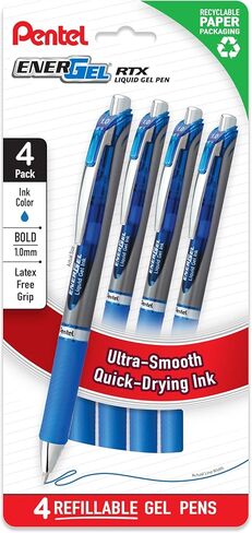أقلام جل سائلة Pentel EnerGel RTX، جريئة (1.0 مم)، حبر أزرق، 4 عبوات (BL80PF4C) in Kuwait