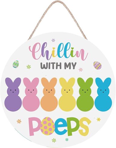 Xiamenluo Easter Wreaths for Front Door, Peeps Easter Decorations Bunny Wooden Happy Door Sign Colorful Rabbit Indoor Outdoor Farmhouse Porch Wall Fireplace Decor in Saudi Arabia