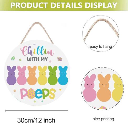 Xiamenluo Easter Wreaths for Front Door, Peeps Easter Decorations Bunny Wooden Happy Door Sign Colorful Rabbit Indoor Outdoor Farmhouse Porch Wall Fireplace Decor in Saudi Arabia