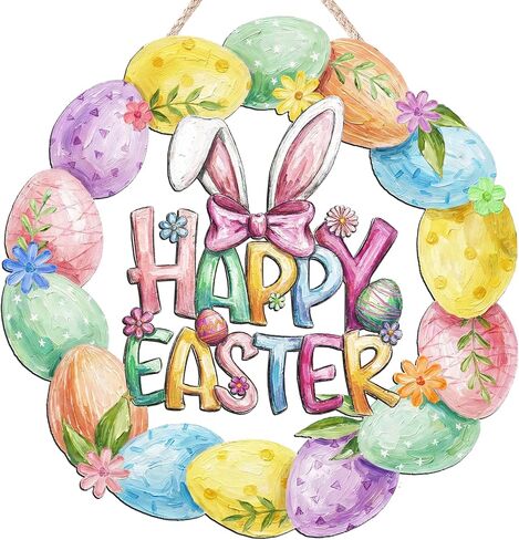 عيد الفصح الديكور اكليلا من الباب الخشبي للباب الأمامي علامة لطيف الأرنب زهرة البيض باب خشبي شماعات أرنب الربيع الديكور عيد الفصح سعيد ترحيب علامة معلقة للخارجية داخلي جدار ديكور المنزل in Kuwait