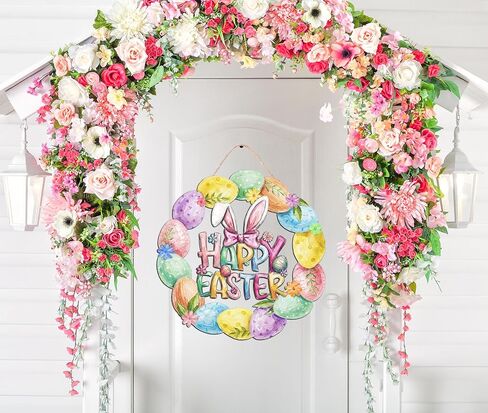 عيد الفصح الديكور اكليلا من الباب الخشبي للباب الأمامي علامة لطيف الأرنب زهرة البيض باب خشبي شماعات أرنب الربيع الديكور عيد الفصح سعيد ترحيب علامة معلقة للخارجية داخلي جدار ديكور المنزل in Kuwait