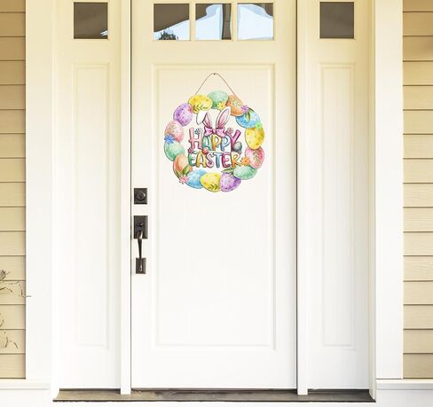 عيد الفصح الديكور اكليلا من الباب الخشبي للباب الأمامي علامة لطيف الأرنب زهرة البيض باب خشبي شماعات أرنب الربيع الديكور عيد الفصح سعيد ترحيب علامة معلقة للخارجية داخلي جدار ديكور المنزل in Kuwait