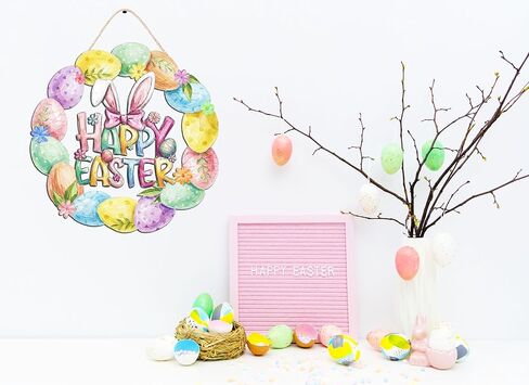 عيد الفصح الديكور اكليلا من الباب الخشبي للباب الأمامي علامة لطيف الأرنب زهرة البيض باب خشبي شماعات أرنب الربيع الديكور عيد الفصح سعيد ترحيب علامة معلقة للخارجية داخلي جدار ديكور المنزل in Kuwait