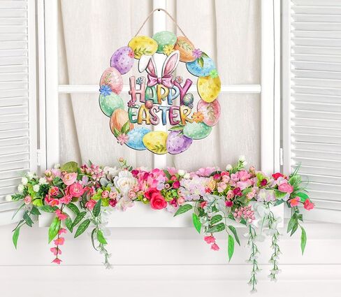 عيد الفصح الديكور اكليلا من الباب الخشبي للباب الأمامي علامة لطيف الأرنب زهرة البيض باب خشبي شماعات أرنب الربيع الديكور عيد الفصح سعيد ترحيب علامة معلقة للخارجية داخلي جدار ديكور المنزل in Kuwait
