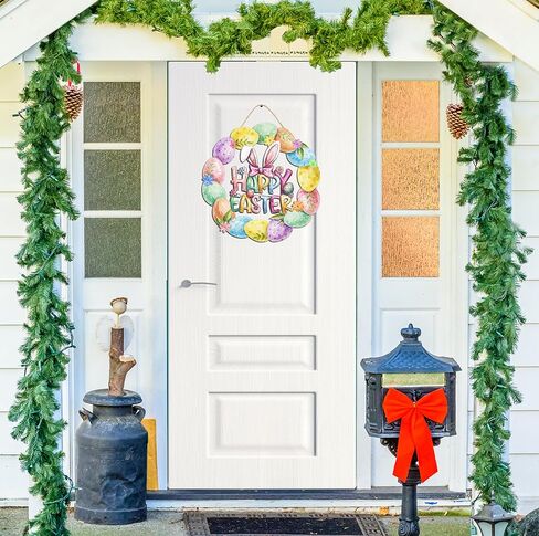 عيد الفصح الديكور اكليلا من الباب الخشبي للباب الأمامي علامة لطيف الأرنب زهرة البيض باب خشبي شماعات أرنب الربيع الديكور عيد الفصح سعيد ترحيب علامة معلقة للخارجية داخلي جدار ديكور المنزل in Kuwait