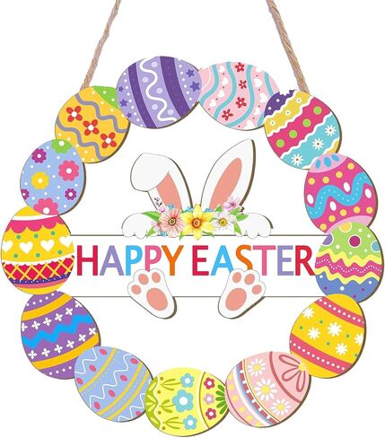 إكليل عيد الفصح الأرنب الخشبي لديكور الباب الأمامي، ديكور إكليل خشب بيض الأرنب، ديكور بيت المزرعة عيد الفصح، إكليل باب الترحيب للديكور الداخلي للنافذة الخارجية in Kuwait