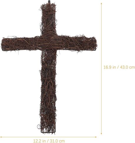 Ciieeo عيد الفصح الروطان الصليب إكليل: إطار إكليل على شكل متقاطع حلقات العنب الطبيعية ريفي DIY جدار الباب شنقا شكل لتزيين حفلة عيد الفصح in Saudi Arabia