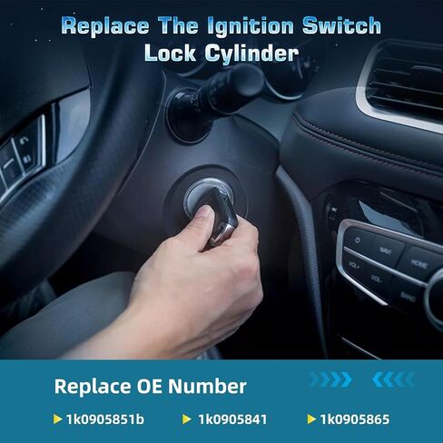 أسطوانة قفل مفتاح الإشعال مع مفتاح لسيارة VW Jetta (2006-2018)، Golf (2004-2011)، EOS، Rabbit، Tiguan - يستبدل 1K0905851B، 1K0905841، 1K0905865 - يتضمن مفتاحين (48 شريحة 433 ميجاهرتز) in Kuwait