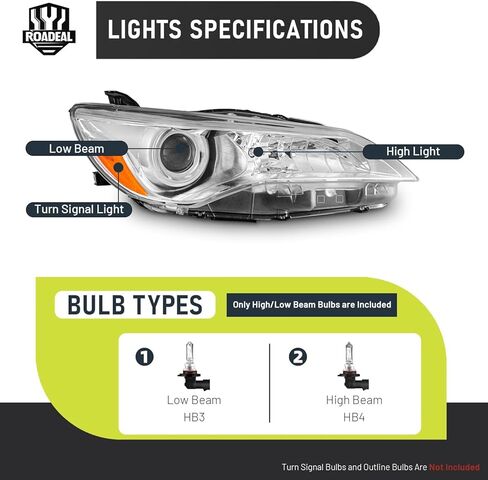 Headlights W/Bulbs for 2015-2017 Toyota Camry Only 4-Door Sedan Halogen Headlamp Replacement Driver & Passenger Side in Saudi Arabia