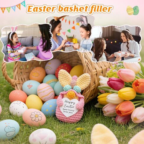 حشوة سلة عيد الفصح اللطيفة للفتيات المراهقات، زينة عيد الفصح على شكل أرنب كروشيه صغير لصينية متدرجة للمنزل، هدية جائزة صيد بيض عيد الفصح لابنة أخت صديقة النساء in Kuwait
