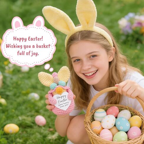 حشوة سلة عيد الفصح اللطيفة للفتيات المراهقات، زينة عيد الفصح على شكل أرنب كروشيه صغير لصينية متدرجة للمنزل، هدية جائزة صيد بيض عيد الفصح لابنة أخت صديقة النساء in Kuwait