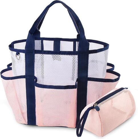 Mesh Beach Bag, Stylish Beach Tote with Small Mesh Shower Caddy, Packable Tote Bag for Beach Cruise Pool Vacation Essentials(Pink) in Kuwait