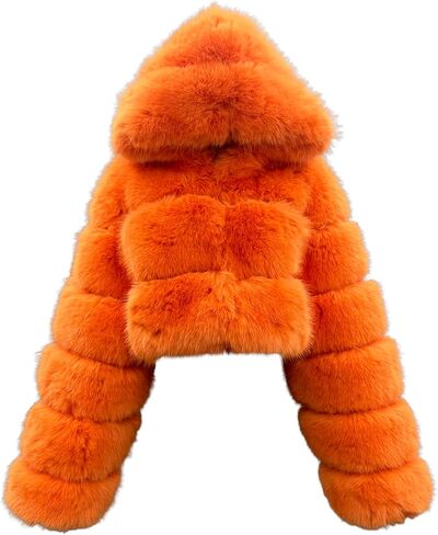 DLNYC - بوليرو بغطاء للرأس بطبقات من فرو الثعلب الصناعي، سترة قصيرة من الفرو الصناعي، سترة عصرية شتوية فاخرة in Kuwait