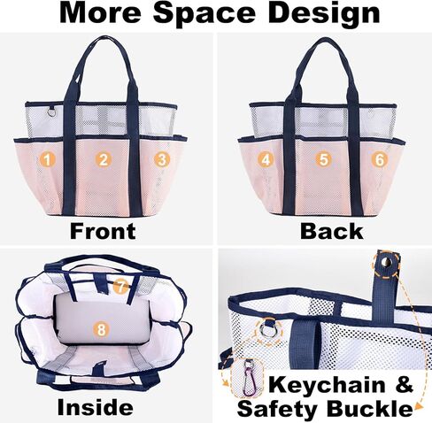 Mesh Beach Bag, Stylish Beach Tote with Small Mesh Shower Caddy, Packable Tote Bag for Beach Cruise Pool Vacation Essentials(Pink) in Kuwait