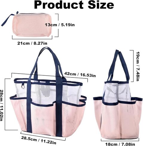 Mesh Beach Bag, Stylish Beach Tote with Small Mesh Shower Caddy, Packable Tote Bag for Beach Cruise Pool Vacation Essentials(Pink) in Kuwait