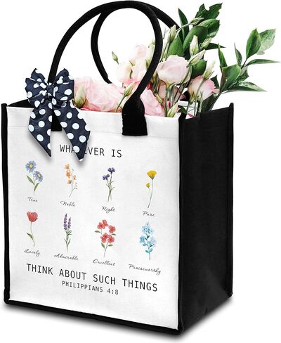 Christian Tote Bag For Women, Whatever Is Think About Such Things, Bible Verse Canvas Tote Bag, Travel, Shopping, Gift -31 in Saudi Arabia