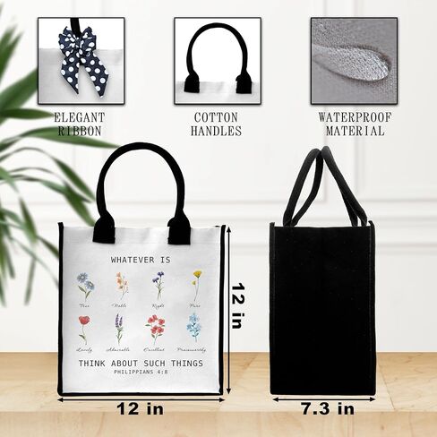 Christian Tote Bag For Women, Whatever Is Think About Such Things, Bible Verse Canvas Tote Bag, Travel, Shopping, Gift -31 in Saudi Arabia