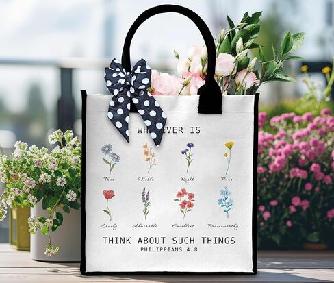Christian Tote Bag For Women, Whatever Is Think About Such Things, Bible Verse Canvas Tote Bag, Travel, Shopping, Gift -31 in Saudi Arabia