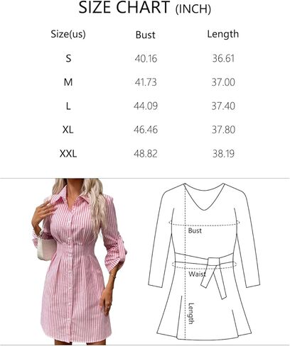 Fall Women's Striped Button Up Casual Dress Long Sleeve Mini Dresses in Saudi Arabia