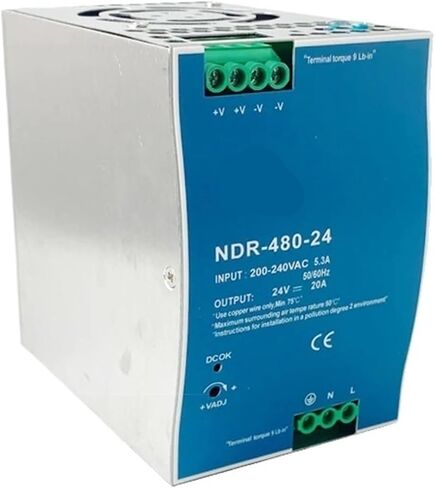 1pcs 480W Slim Type NDR Series Switch Power Supply Single Output 24V/ 48V AC-DC Industrial DIN Rail Mounted(NDR-480-24) in Saudi Arabia