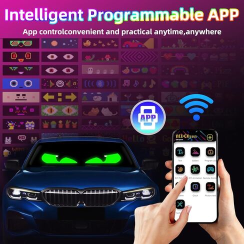 2 حزمة من عيون LED للزجاج الأمامي للسيارة، شاشة عرض عيون شيطان متحركة قابلة للبرمجة مقاس 14 بوصة × 4.3 بوصة، لوحة مصفوفة LED مرنة مقاومة للماء لشاحنة سيدان SUV، تطبيق بلوتوث ومزود بمنفذ USB in Kuwait