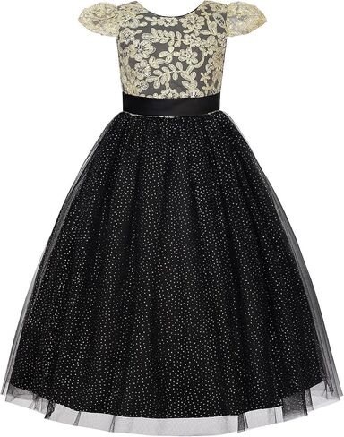 Uhnice Girls Embroidered Mesh Flower Dress Tulle Formal Gown with Removable Bow for Wedding Party in Saudi Arabia