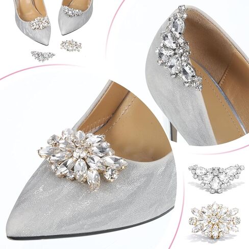 4Pcs Rhinestone Wedding Shoe Clips, Detachable Womens Crystal Shoes Clips Elegant Rhinestone Shoe High Heels Accessories for Prom Party Wedding Halloween Christmas (Gold + Silver) in Saudi Arabia