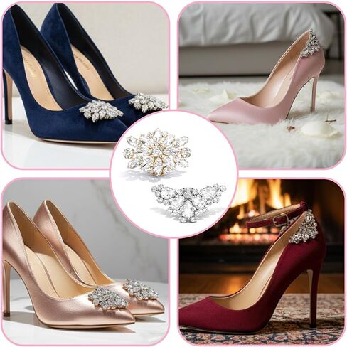 4Pcs Rhinestone Wedding Shoe Clips, Detachable Womens Crystal Shoes Clips Elegant Rhinestone Shoe High Heels Accessories for Prom Party Wedding Halloween Christmas (Gold + Silver) in Saudi Arabia