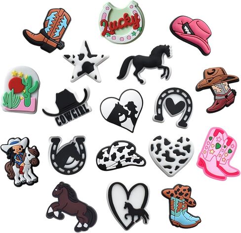 18pcs Cowgirl Shoe Charms Decoration Western Horse Cow Accessories for Clog Sandals Bracelet Wristband Cute Party Favor Birthday Gifts in Saudi Arabia