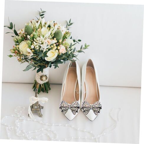 زوج واحد من إكسسوارات الأحذية المزخرفة بعقدة فيونكة عصرية للنساء من حجر الراين للحقائب ذات الكعب المسطح وأكثر خفيفة الوزن وقابلة للحمل للارتداء اليومي والمناسبات in Kuwait